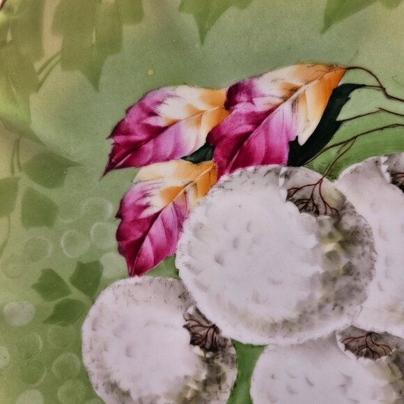 Vintage Handpainted Germany Porcelain Plate – Green Ombre w/ White Fruit & Gold - Picture 4 of 6